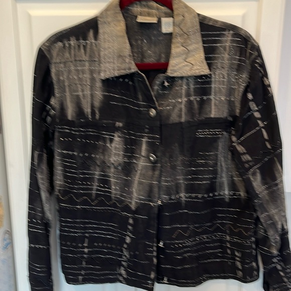 Chicos Black Embroidery Jacket with Metallic threading Size 1=8/10 Medium - Picture 1 of 11